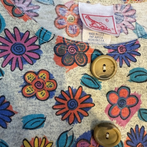 Vintage Buster Brown long sleeved tiered ruffle Bright Fun Floral knit dress 6 - Picture 2 of 4